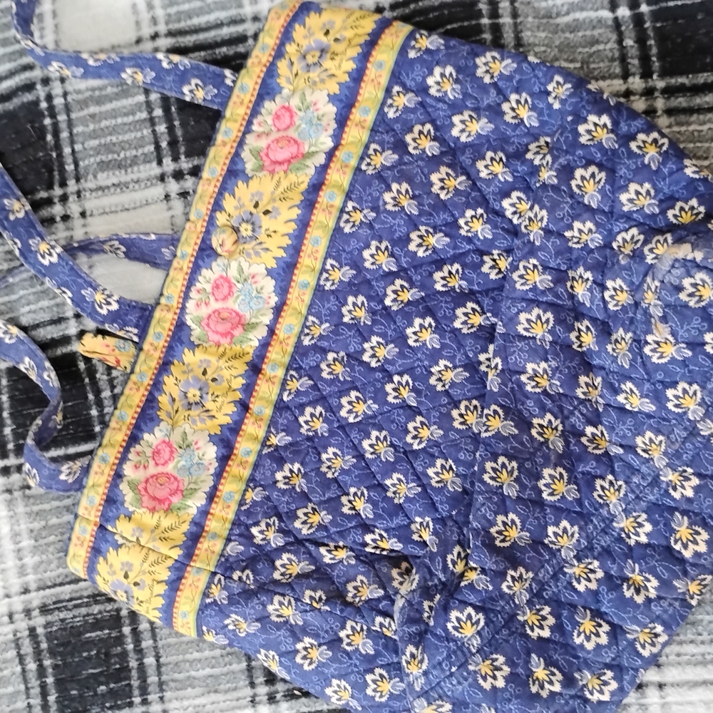 Blue and Yellow Quilted Floral Tote Bag